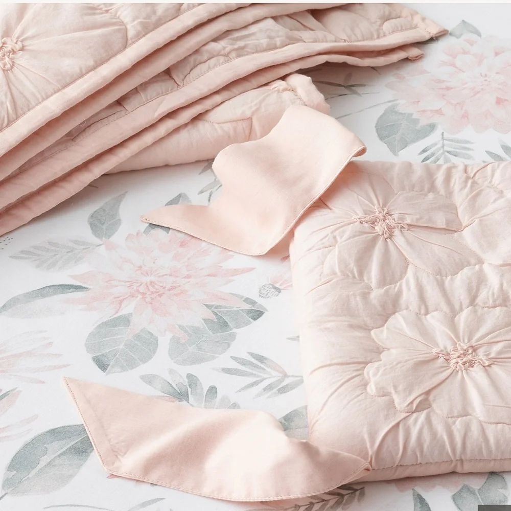 RH Botanical Watercolor Washed Percale Crib Fitted Sheet